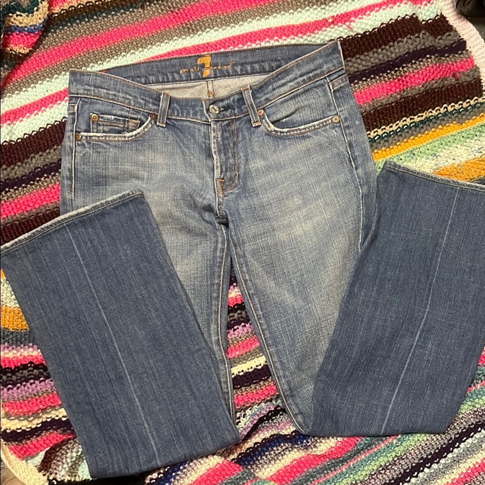 7 For All Mankind Jeans Women 28 29x29 Blue Bootleg Low Rise Medium Wash Stretch